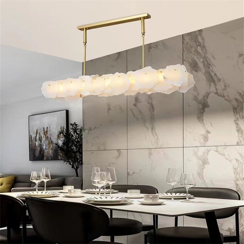 Alabaster Moira Marble Modern Snowflake Linear Chandelier