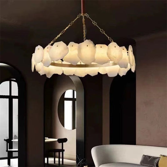 Alabaster Moira Marble Modern Snowflake Round Chandelier