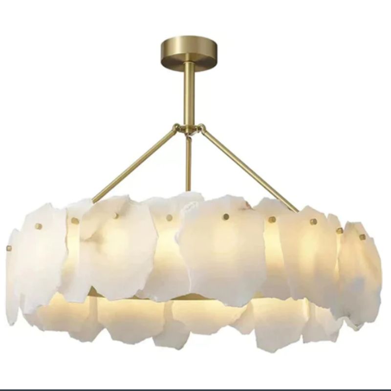 Alabaster Moira Marble Modern Snowflake Round Chandelier